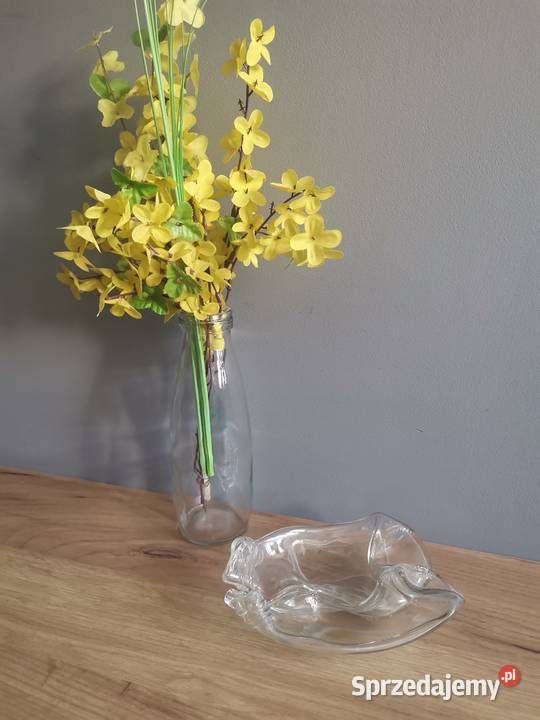 Stare szkło butelki PRL wazon i patera miseczka Eco design