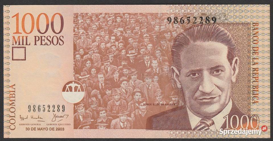 Kolumbia 1000 pesos 2003 stan bankowy UNC Numizmatyka łódzkie Łódź