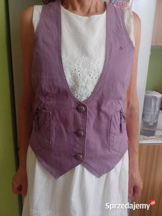 42XL Fioletowa dżinsowa kamizelka garniturowa z