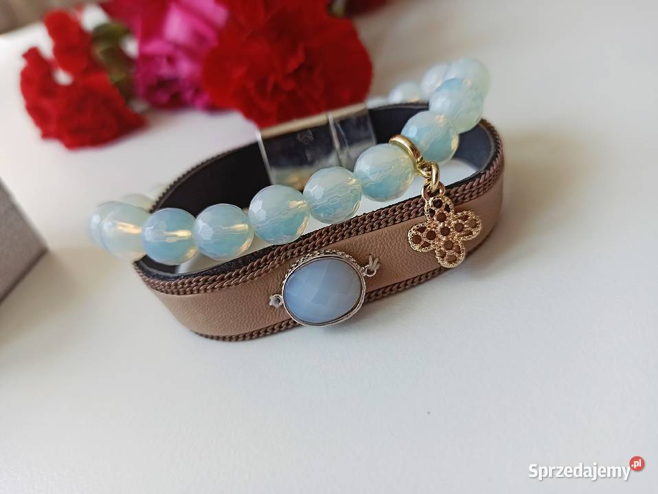 Bransolety opal mleczny skórka ekologiczna Warszawa