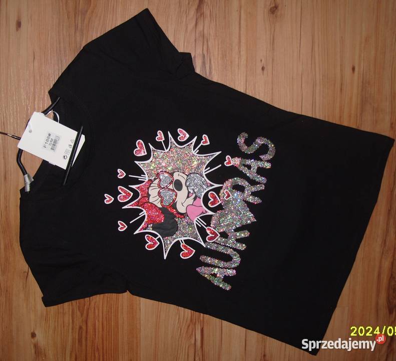 Serca MIKIHolo cyrkonie czarna NOWA bluzeczka Rawicz