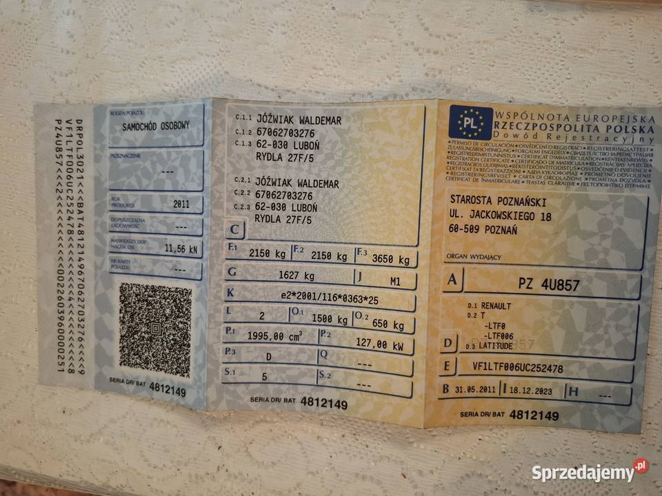 Na sprzedaz Renault Latitude 2011 pt 0626 oc Luboń sprzedam