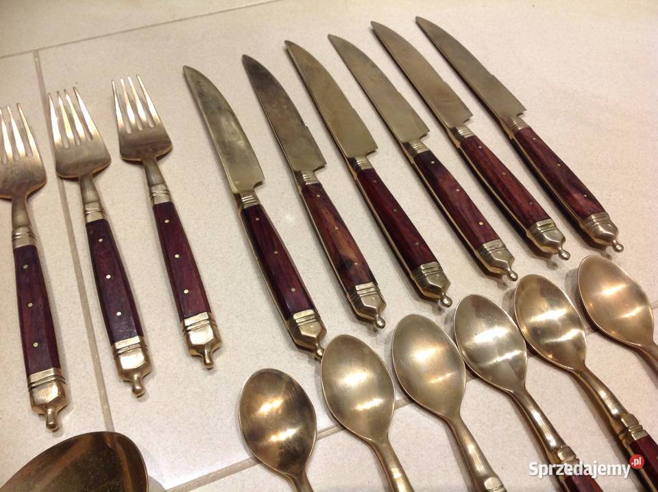 Stare Sztućce z Brązu Zestaw 31 Drewno Wiśniowe Dom i Ogród Nowa Sól