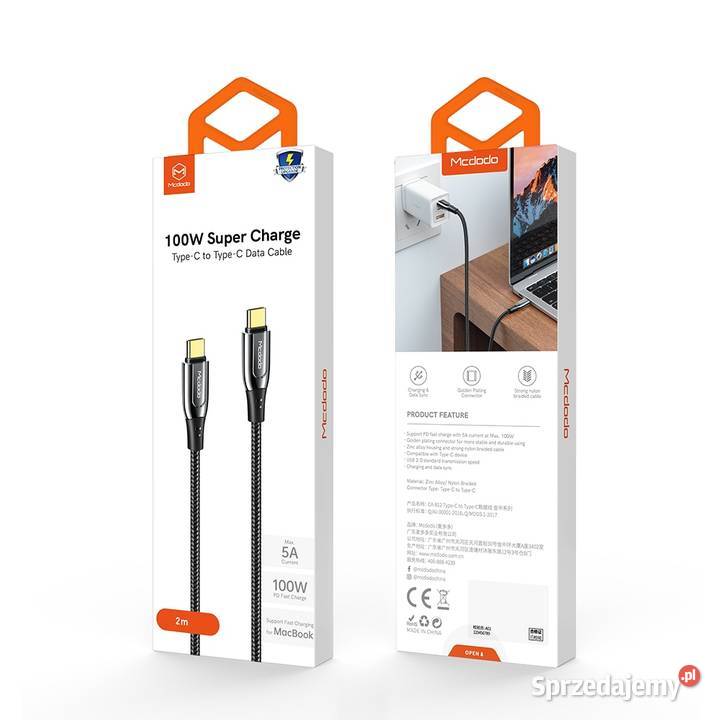 Kabel USBC typC typeC 2m 100W PD do ładowania i Elektronika Siemianowice Śląskie