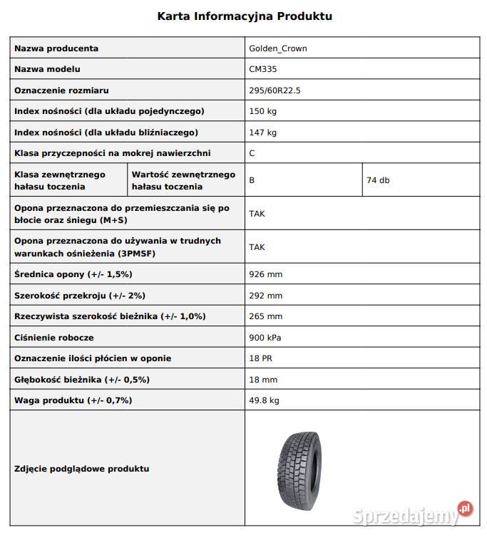 Golden Crown 335 29560 R225 Opony napęd kostka 4 Zarębki
