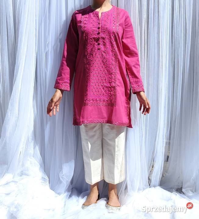 Różowa tunika boho S 36 bawełna róż złoto haft zachodniopomorskie Szczecin sprzedam