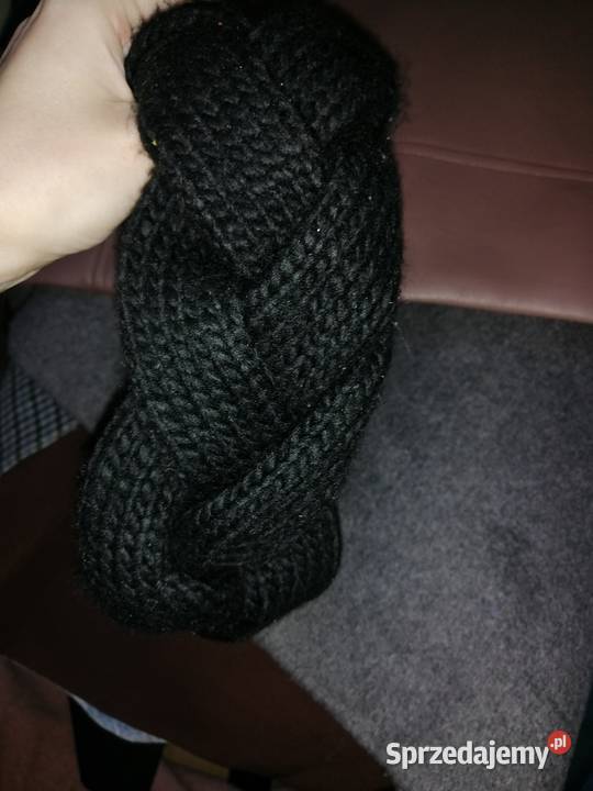 Ciepła Gruba Czrana Warkoczowa Opaska na głowę