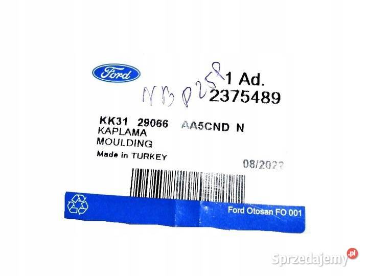 NAKŁADKA LISTWA BŁOTNIKA TYŁ PRAWA FORD TRANSIT dostawcze