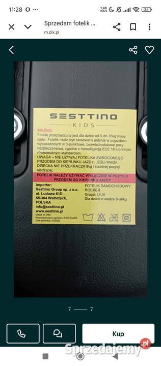 Fotelik samochodowy Ryki