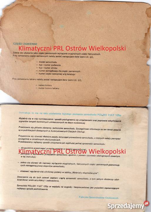 Instrukcja obsługi samochodu Fiat 125p POLMO Bielsko-Biała