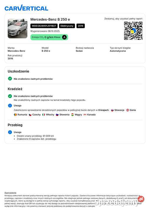 Mercedes B25e Electric Drive przebieg 62000 Klasa B Warszawa