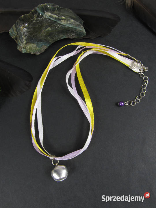 Naszyjnik choker z żółtej i fioletowej wstążki z