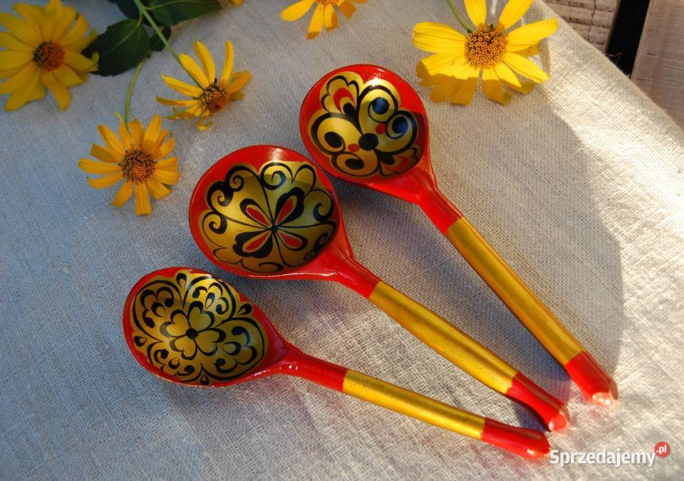 Chochłoma ręcznie malowane rosyjskie łyżki Lublin sprzedam
