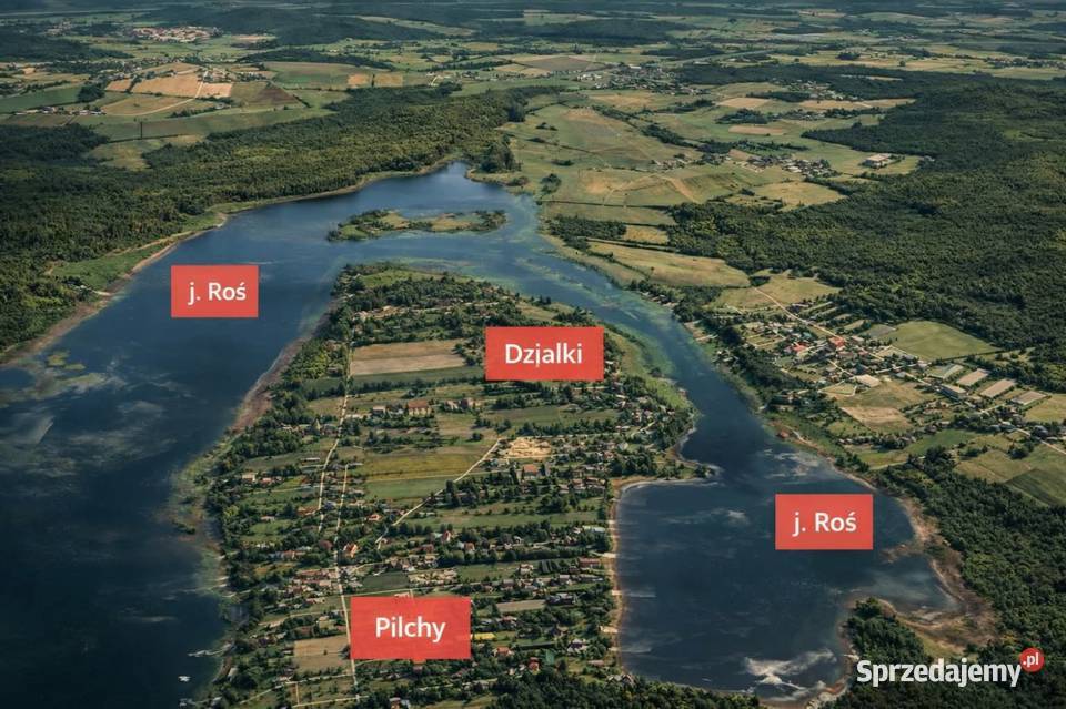 6 działek rekreacyjnych 150 m jeziora Roś utwardzona Pilchy