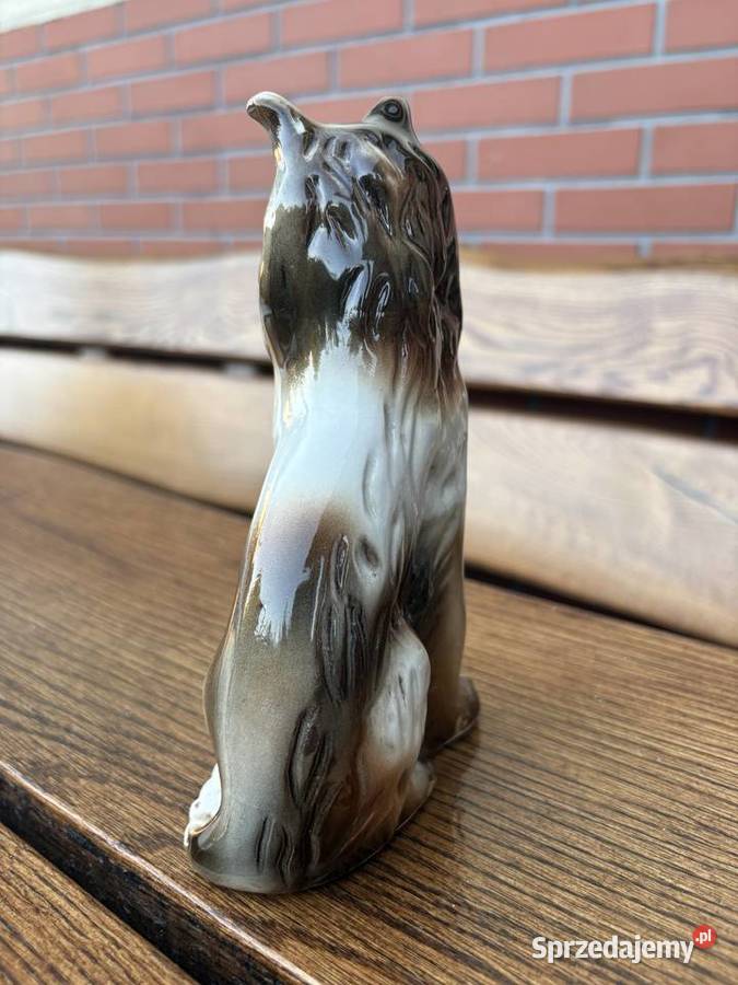 Ceramiczna figurka psa 18 owczarek szkocki Figurki i rzeźby
