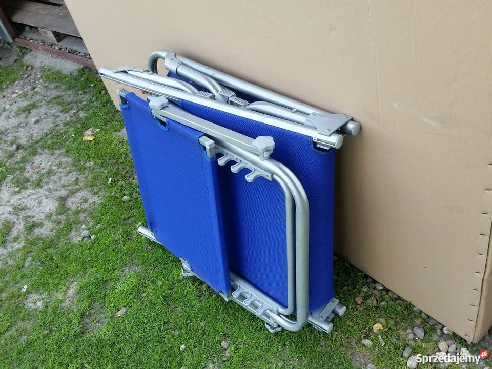 Leżak aluminiowy składany regulowany z daszkiem błękity i granat Wilczkowice Średnie