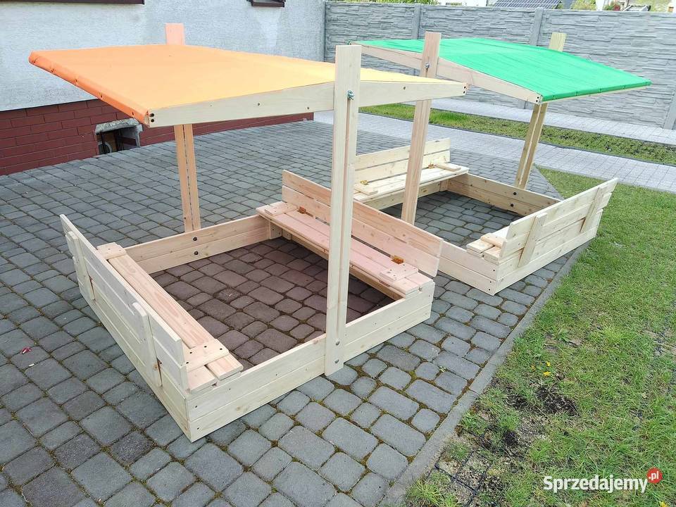piskownica drewniana 120 x 120 z ławkami i Kalety