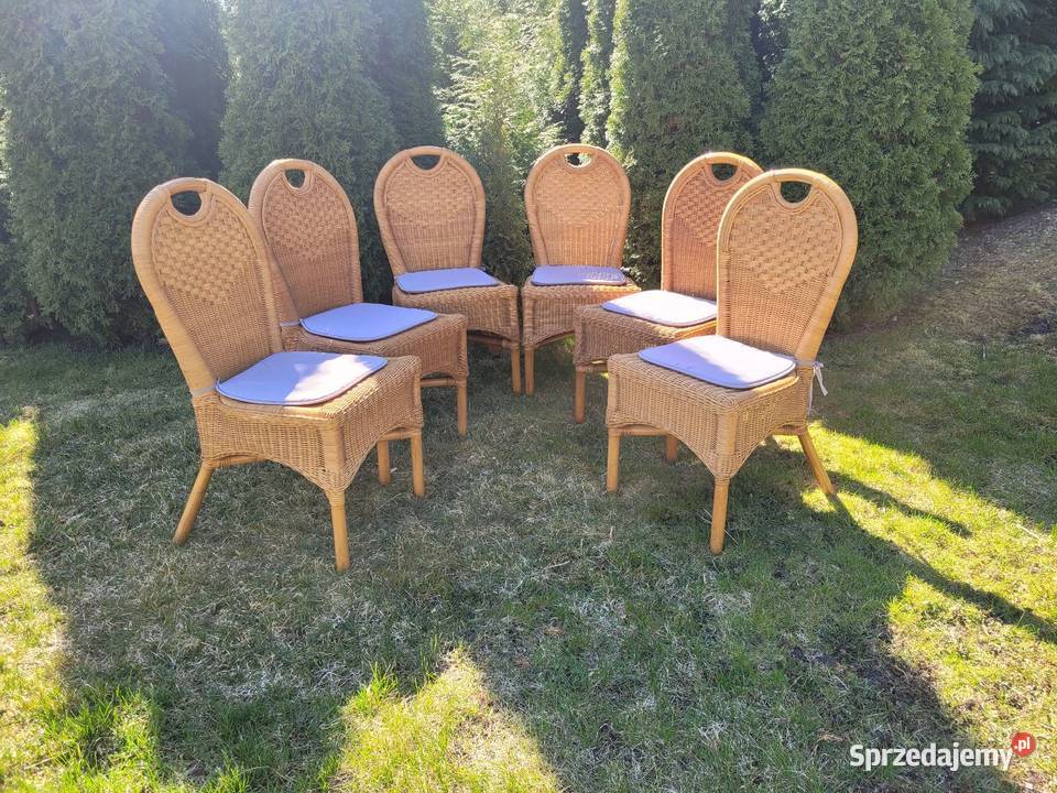 Komplet 6 foteli z ratanu z poduchą Białogard sprzedam