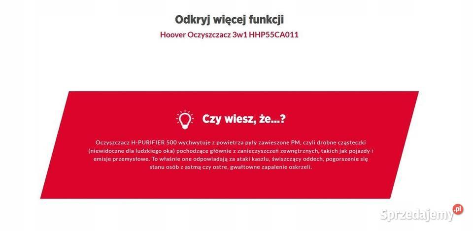 Nowy Oczyszczacz Powietrza Hoover HPURIFIER 500 Nowe Bielice