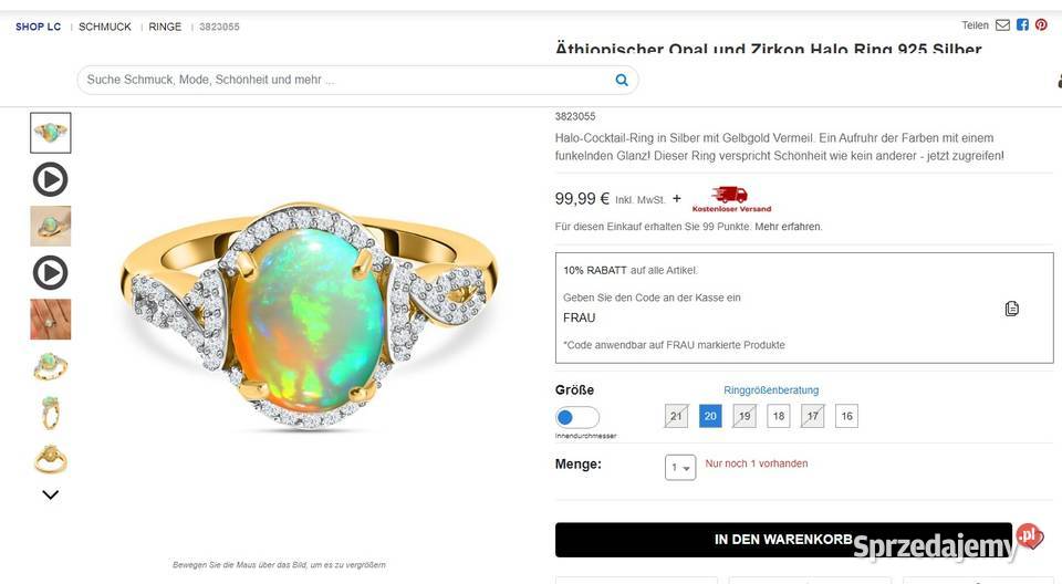 Pierścionek średnica17173mmWelo opal Warszawa