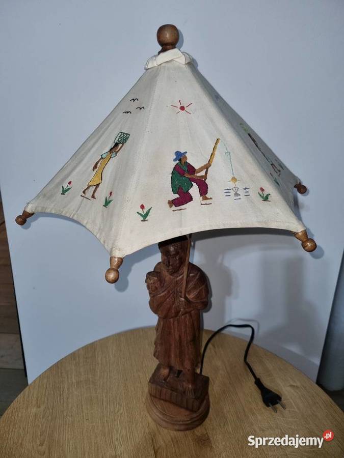 Lampa Stołowa Figurka Drewniana Rękodzieło