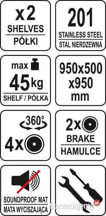 Wózek kelnerski 2 głębokie półki 90 stal Częstochowa