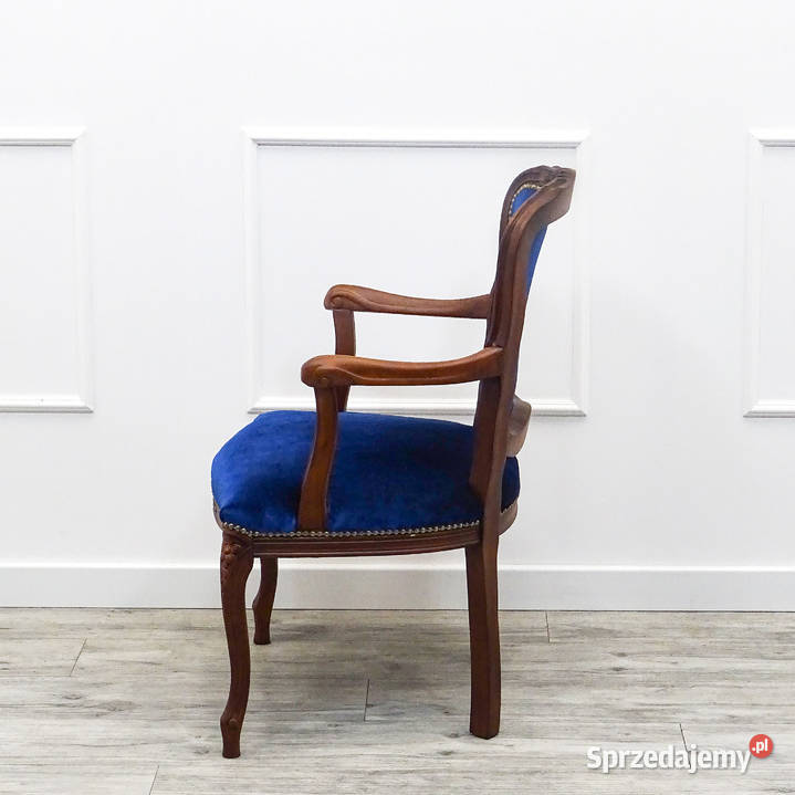 Drewniany FOTEL tapicerowany LUDWIK granat