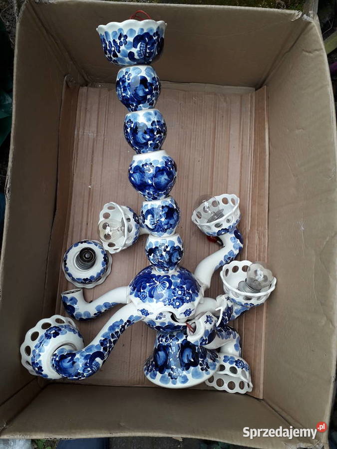 Żyrandol ceramiczny vintage rustico sygnowany 12 Warszawa