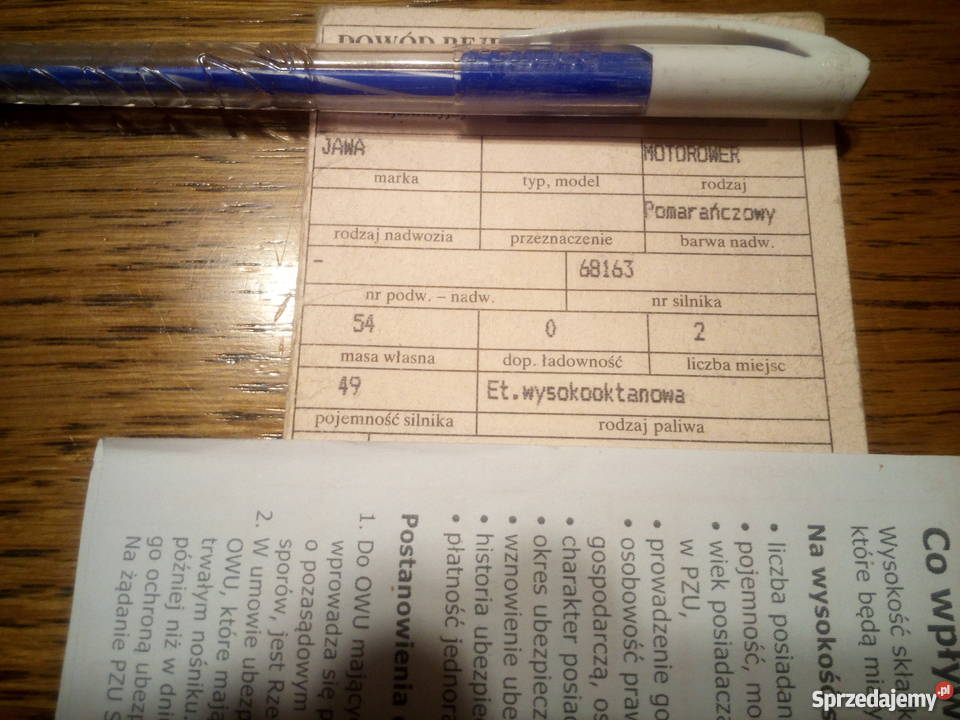 Jawa 50 mustang papiery dokumenty rama Części