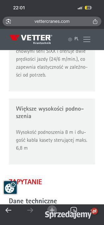 Wciągnik Vetter 2Tony 2T suwnica wciągarka Pozostałe Pławna Dolna