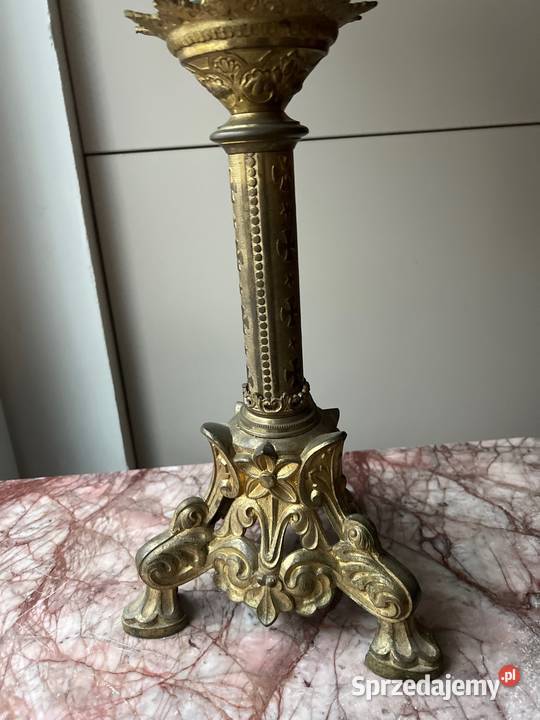 Kandelabr z brązu stary świecznik antyk Bystrzyca Kłodzka