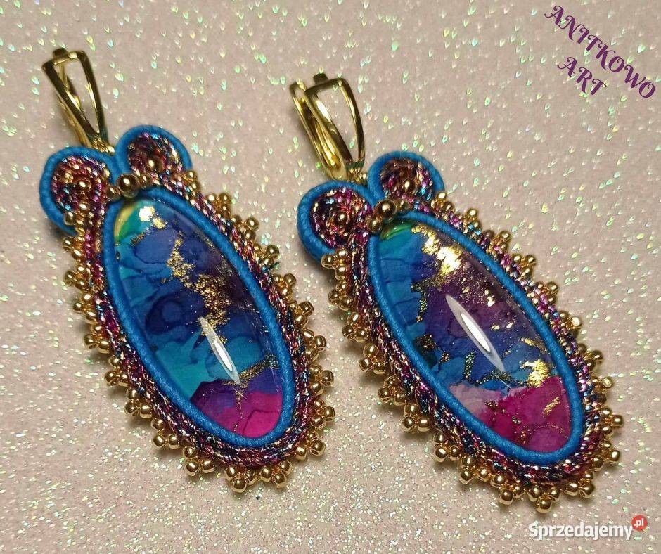 KOLOROWE KOLCZYKI ze złotą pikotką Warszawa sprzedam