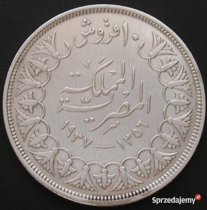 EGIPT 10 PIASTRÓW 1939 KRÓL FARUK SREBRO łódzkie Łódź