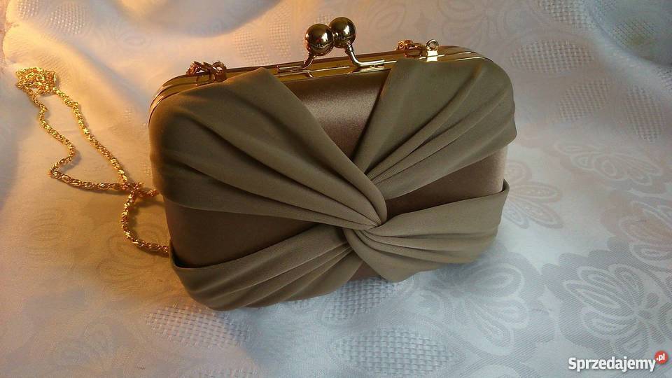 Puzderko beżowe ze złotym łańcuszkiem Torby i torebki Szczuczyn