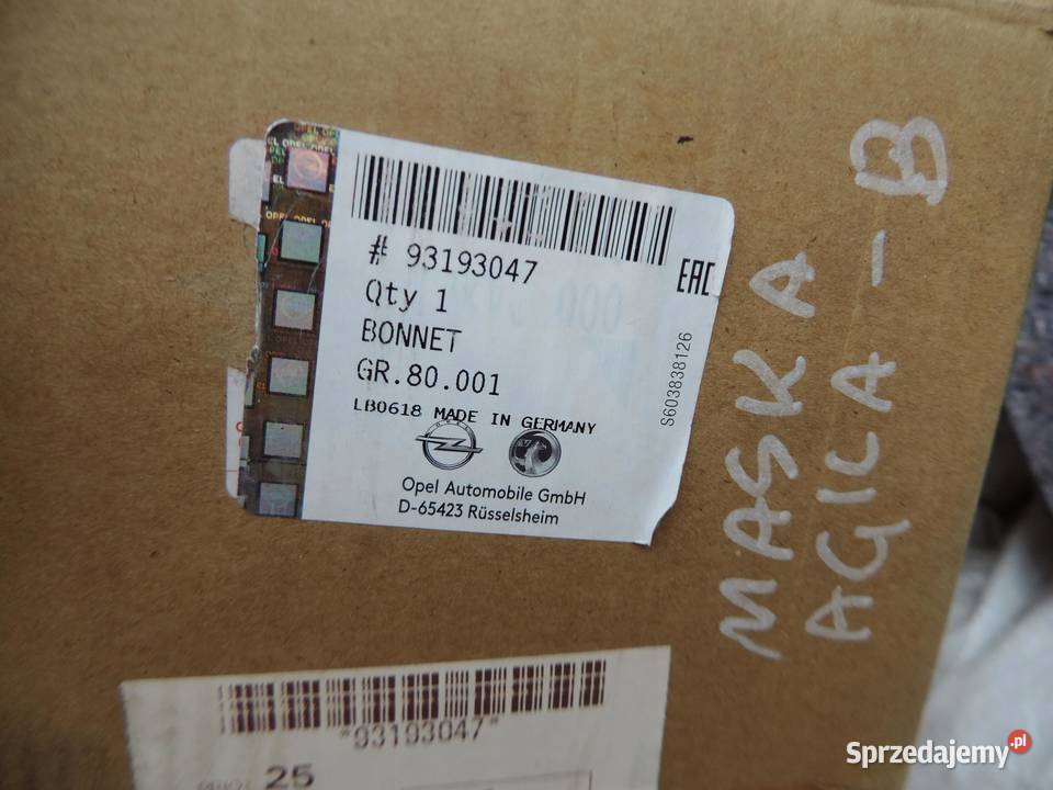OPEL AGILA B 93193047 MASKA POKRYWA SILNIKA NOWA