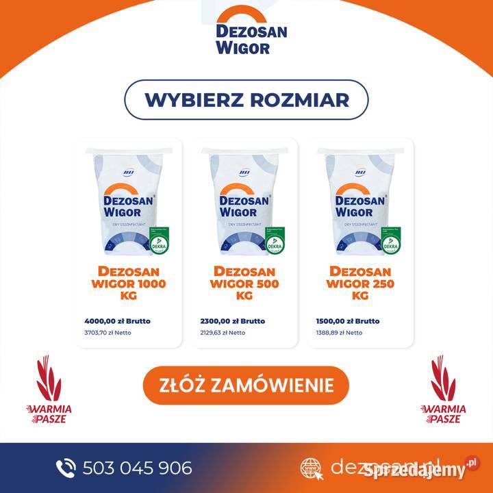 Dezosan 250 sucha dezynfekcja w hodowli bydła małopolskie Brzesko sprzedam