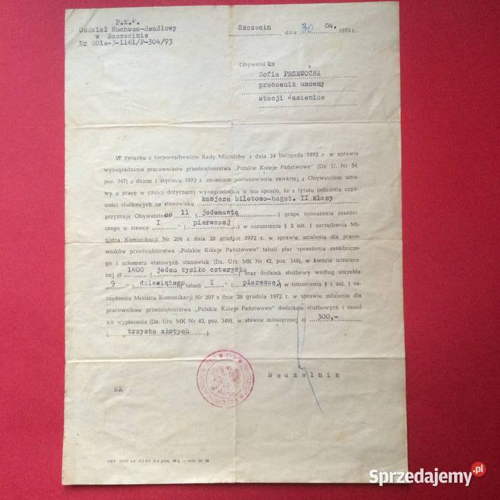 1275 Zmiana Umowy Zmiana Stanowiska PKP Z Szczecin