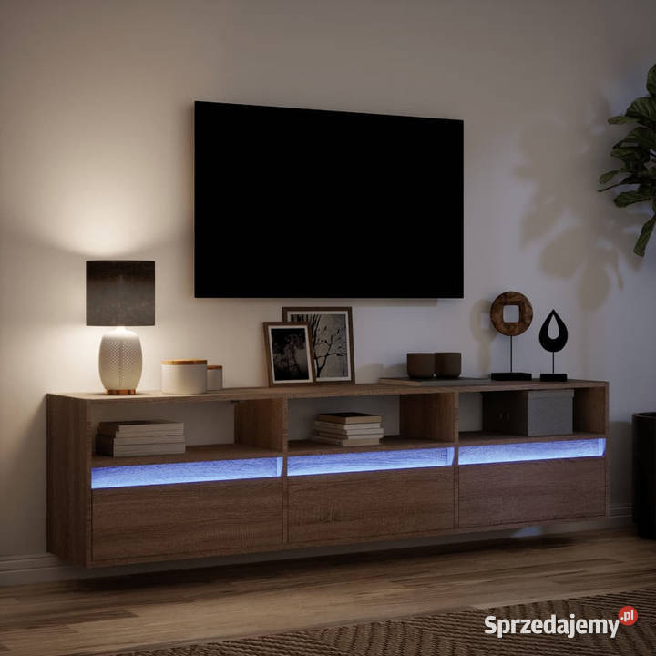 Ścienna szafka pod TV z LED brązowy dąb Warszawa