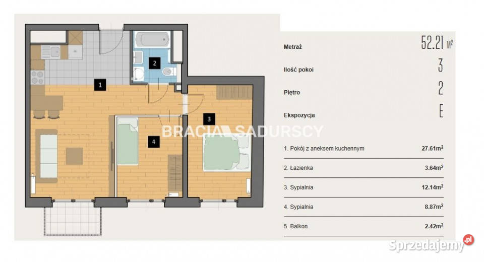 Mieszkanie 5221m2 3pokojowe Kraków