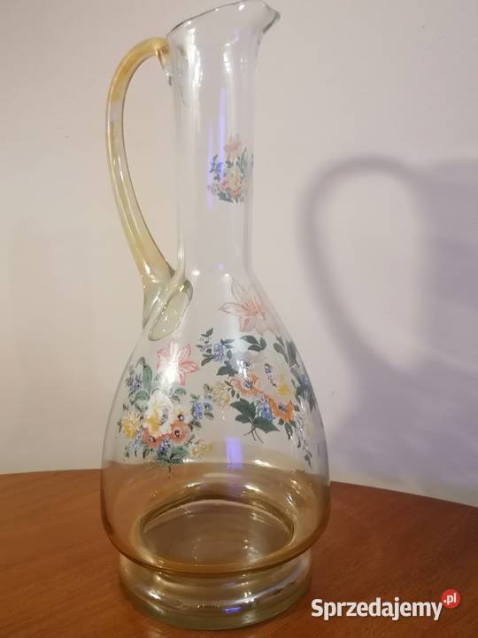 Szklana Karafka Rajskie Kwiaty lata 1970 Porcelana i szkło sprzedam