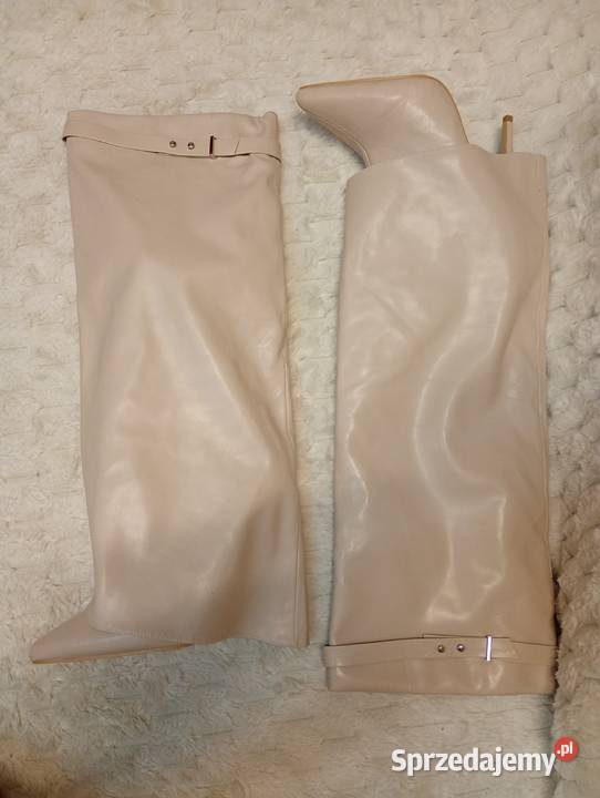 40 Boohoo Ekskluzywne beżowe kozaki szpilki 25.5cm Kozaki