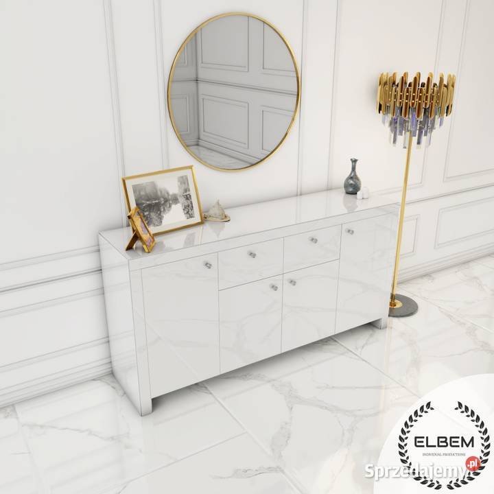 Szklana biała komoda w stylu Glamour mazowieckie Warszawa
