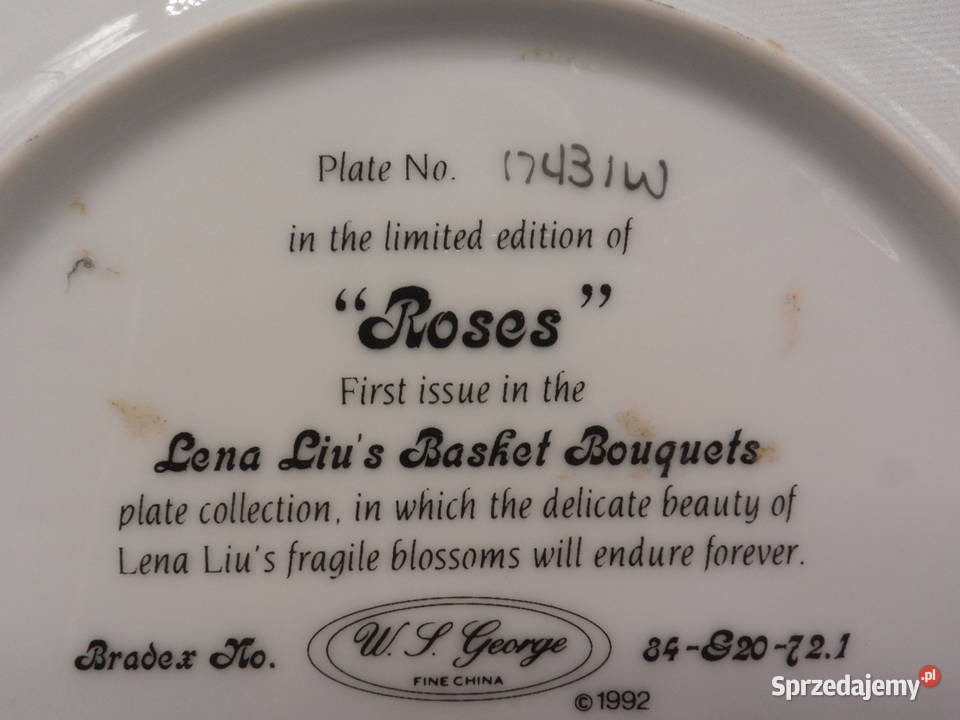 Porcelanowy Talerz Kolekcjonerski Roses Lena Liu sprzedam
