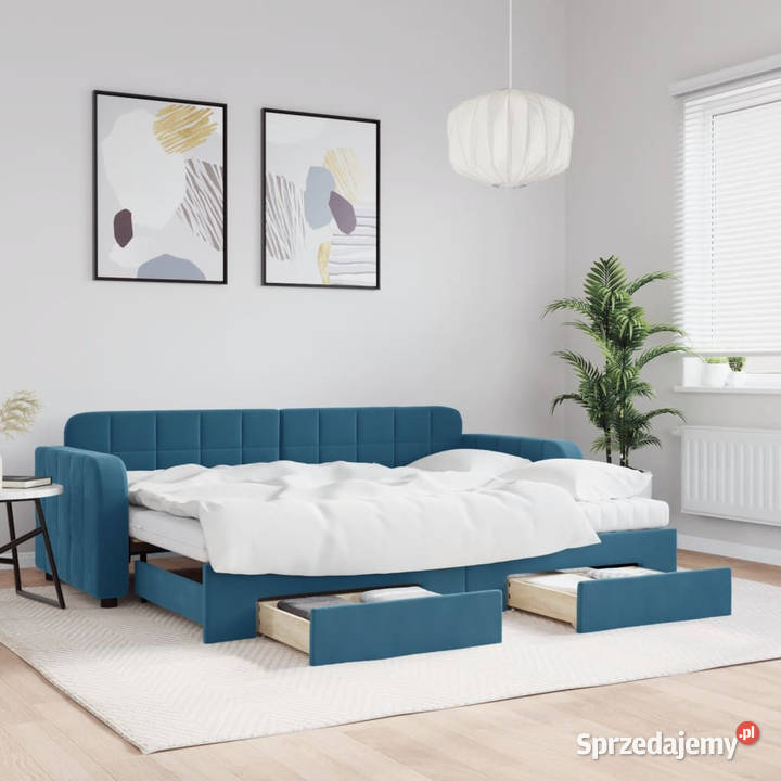 Sofa rozsuwana z szufladami niebieska aksamit mazowieckie Warszawa