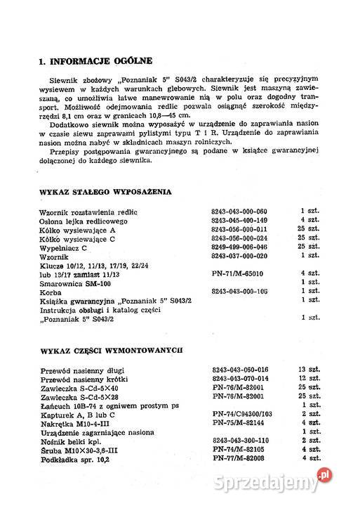 Poznaniak 5 so 432 instrukcja i katalog czesci Pozostałe Stalowa Wola