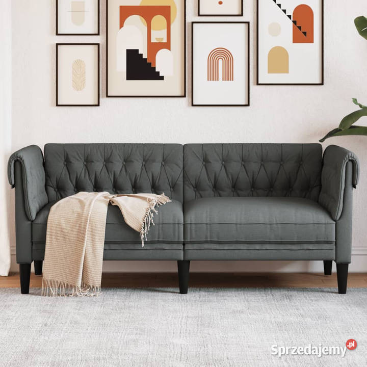 Sofa Chesterfield dwuosobowa ciemnoszara obita Warszawa