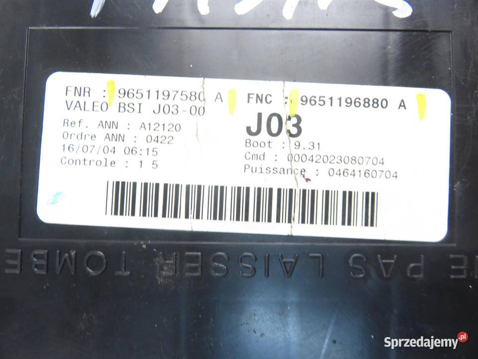 BSI PEUGEOT 307 9651197580A 9651196880A Skrzynki bezpieczników