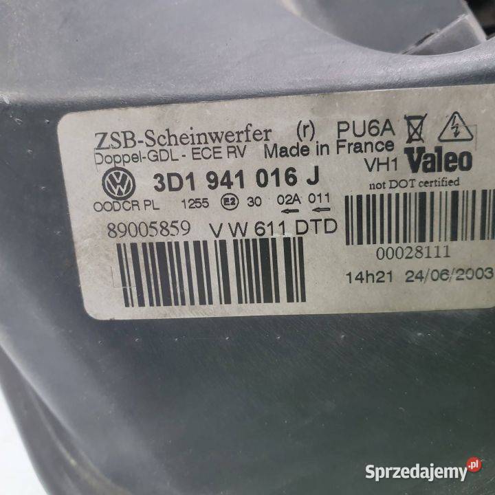 LAMPA PRAWA PRZÓD VOLKSWAGEN PHAETON 3D1941016J Pozostałe kujawsko-pomorskie Lipno
