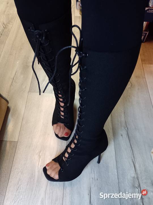 40 Czarne Sznurowane kozaki szpilki wieczorowe z małopolskie Kraków