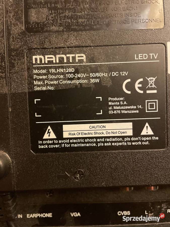 Tv Led 19 cale Manta 19LHN120D LED Usb Dvbt2 do 19cale mazowieckie sprzedam